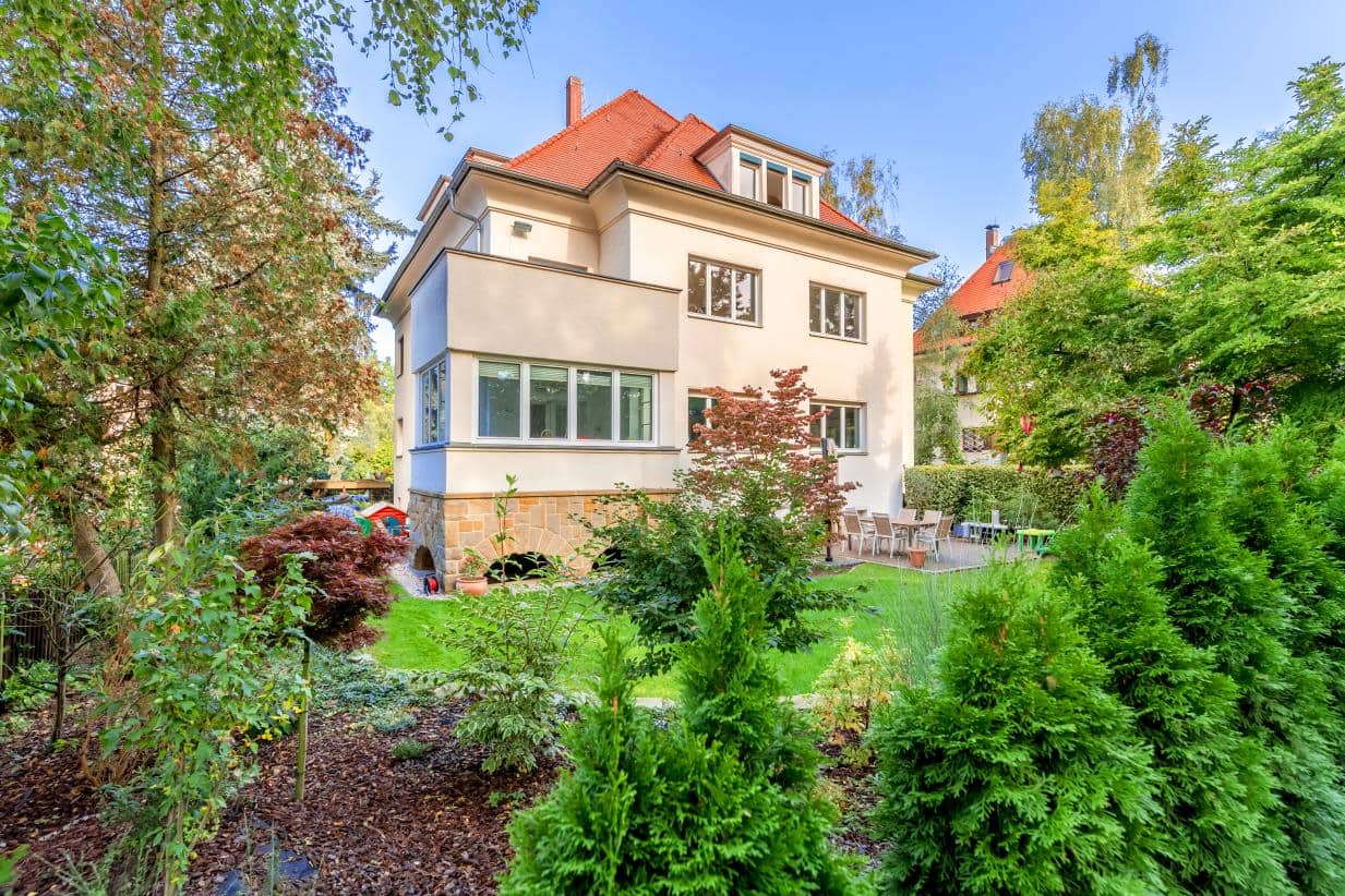 Blick auf das „Völki“ inklusive - Gartenansicht mit Blick zum Gebäude