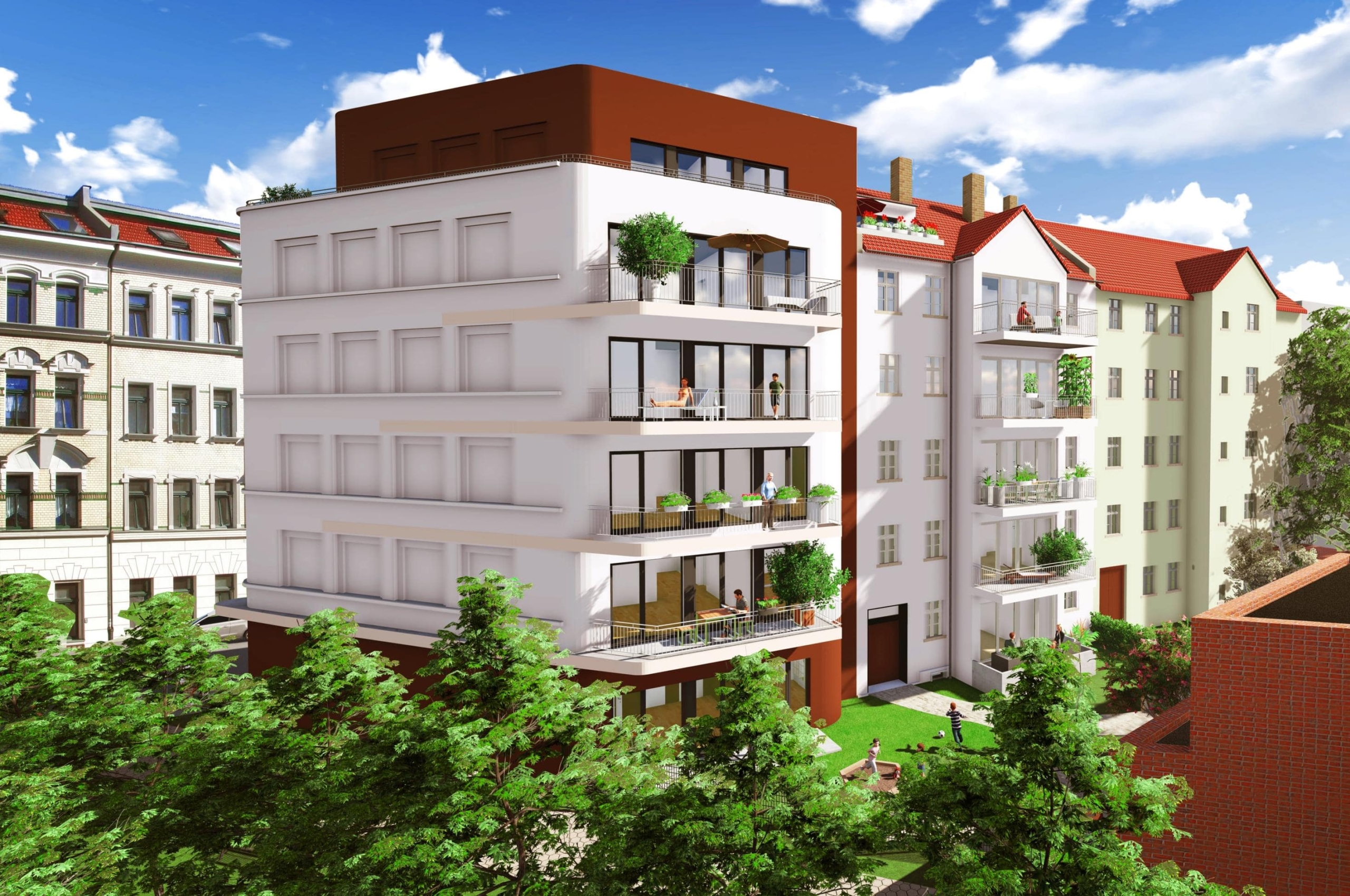 Stilvolle 4-Zimmerwohnung mit Südbalkon - Rückseite mit Balkonen